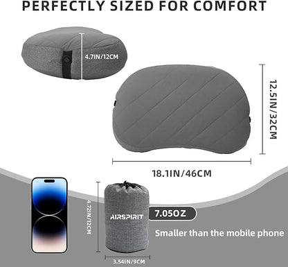 Ultralight Camping Pillow Inflatable with Removable Washable Cover, Compact Travel Pillow for Neck Support, Hiking, Backpacking, Office, Airplane, Car & Beach - Adjustable Firmness(Grey)