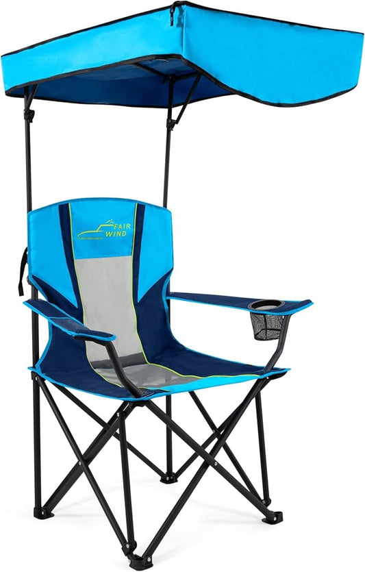 FAIR WIND Oversized Adjustable Canopy Chair for Camping, Beach, Tailgate, Fishing＆Concert, Sun Shade Folding Chair - Comfortable＆Stable Supports 350 LB, Eco-Friendly