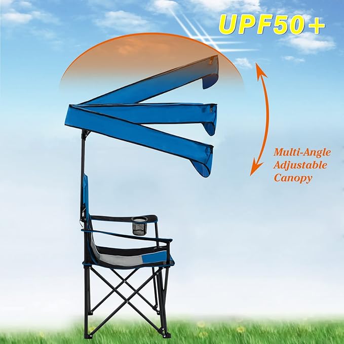 FAIR WIND Oversized Adjustable Canopy Chair for Camping, Beach, Tailgate, Fishing＆Concert, Sun Shade Folding Chair - Comfortable＆Stable Supports 350 LB, Eco-Friendly