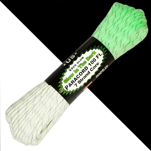Paracord Planet Glow in The Dark 550lb Paracord – 7 Strand Luminous Parachute Cord for Nighttime Outdoor Utility – Reflective (100 ft)