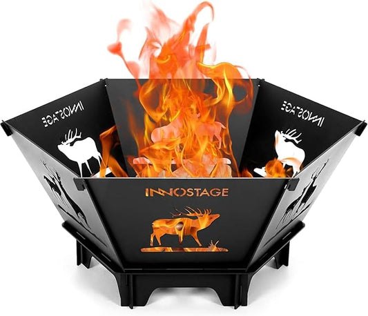 Fire Pit for Camping- 23Inch Small Collapsible Firepit for Patio Outside Wood Burning Outdoor Indoor BBQ Picnic Foldable Fire Pits Bonfire of Backyard Patio with Portable Tote Bag