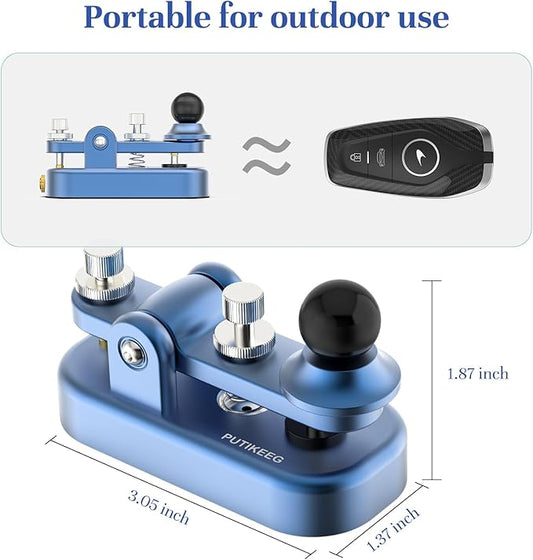 Mini Morse Radio Key CW HAM Send Telegram Double Paddle Morse Code Key with Aluminum Alloy Body Base Gold((Dark Blue)