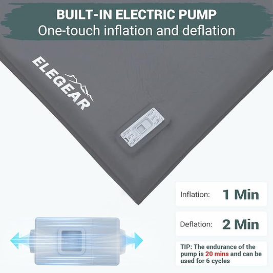 Elegear Self Inflating Sleeping Pad, Built-in Electric Pump 3.1" Ultra-Thick Memory Foam Camping Mattress Pad with Pillow Double Sleeping Pad for Camping R-Value 9.5 Foam Camp Pad for Car/Traveling
