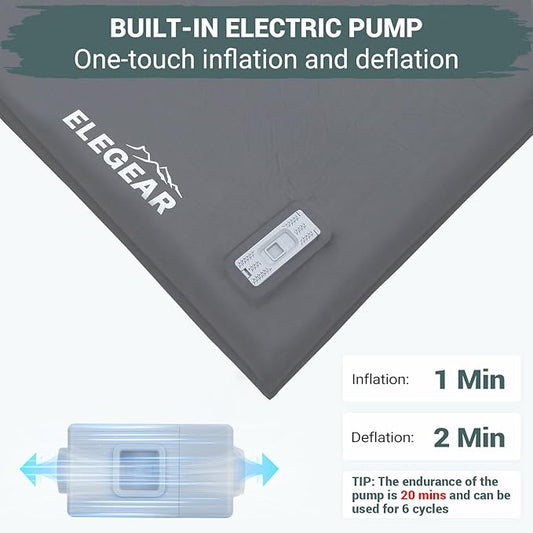 Elegear Self Inflating Sleeping Pad, Built-in Electric Pump 3.1" Ultra-Thick Memory Foam Camping Mattress with Pillow Foam Sleeping Pad for Camping R-Value 9.5 Foam Camping Pad for Car/Traveling