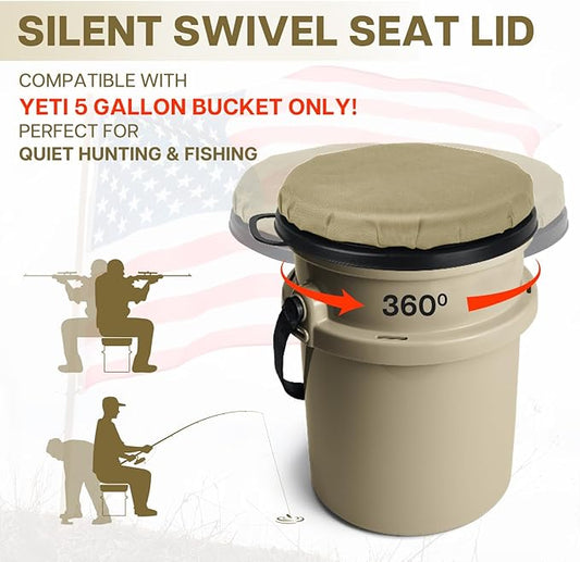 YETI 5 Gallon Bucket Seat - 360-Degree Swivel Lid, Cushion for Fishing, Hunting, Camping