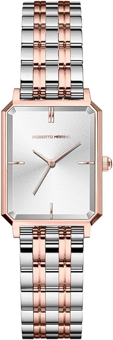 Roberto Marino RM1982 Women’s Luxury Watch Rectangular Gold – Japanese Quartz Movement, Vintage Stainless Steel Design, Silver Dial, Elegant Dress Timepiece, 3ATM Water Resistant – Reloj para Mujer