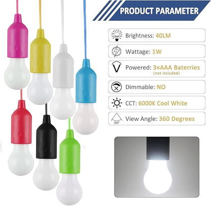 LED Pull Cord Light Bulb 4 Pack, LED Camping Lantern Lights Hanging Tent Lamp Light Bulbs for Camping, Hiking, Home Decor, Hurricane Emergency, Storms, Outages and More (4pcs Black)