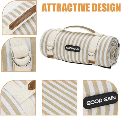 G GOOD GAIN Picnic Blankets Waterproof Extra Large - Outdoor Blanket Sand Free Foldable with Carry Strap for Beach, Camping, Park Grass, Hiking, Travel, Concerts, Indoor (Sand Yellow)