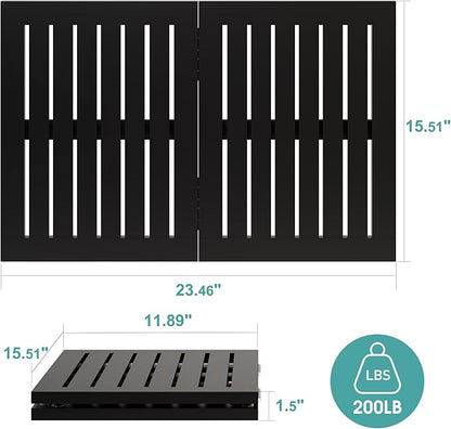 Waterproof Bamboo Bath Mat for Shower, Foldable | Non-Slip | Heavy Duty, Wooden Bath Mat, Floor Mat and Doormat for Indoor Outdoor (Black, 23.4 x 15.6IN)