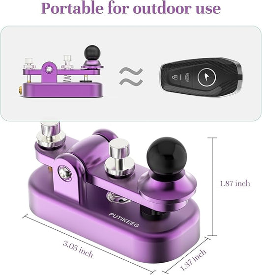 Mini Morse Radio Key CW HAM Send Telegram Double Paddle Morse Code Key with Aluminum Alloy Body Base (Purple)