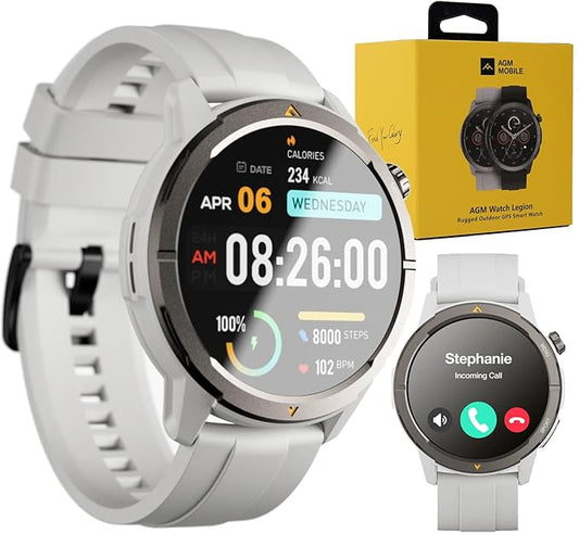 AGM Legion Rugged Smart Watch for Women, 1.43" HD AMOLED Touchscreen, Bluetooth Calling, 5 ATM & IP68, Sports Modes, Barometer & Altimeter, DIY Dial, 24/7 Heart Rate/SpO2/Sleep Monitor for iOS Android