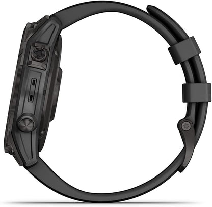 Garmin 010-02540-34 Fenix 7 Sapphire Solar, Adventure smartwatch, Solar Charging Capabilities, Rugged Outdoor GPS Watch, Touchscreen, Health and Wellness Features, Black DLC Titanium with Black Band