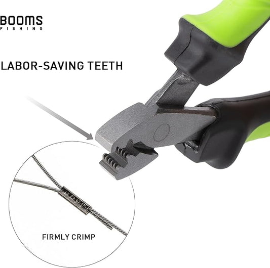 Booms Fishing CP2 Fishing Crimping Tool for Single-Barrel Sleeves, with 300pcs Sleeves, Green