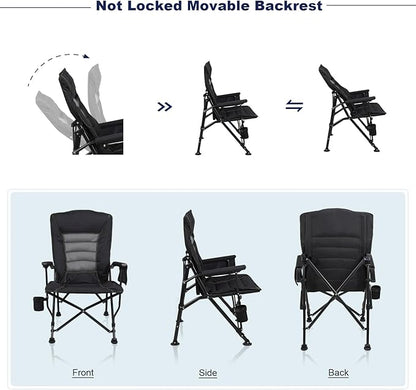 Outdoor Folding Camping Chair Heavy Duty Movable High Back Collapsible Padded Chair with Storage Bag for Outside Camping Activities, Black