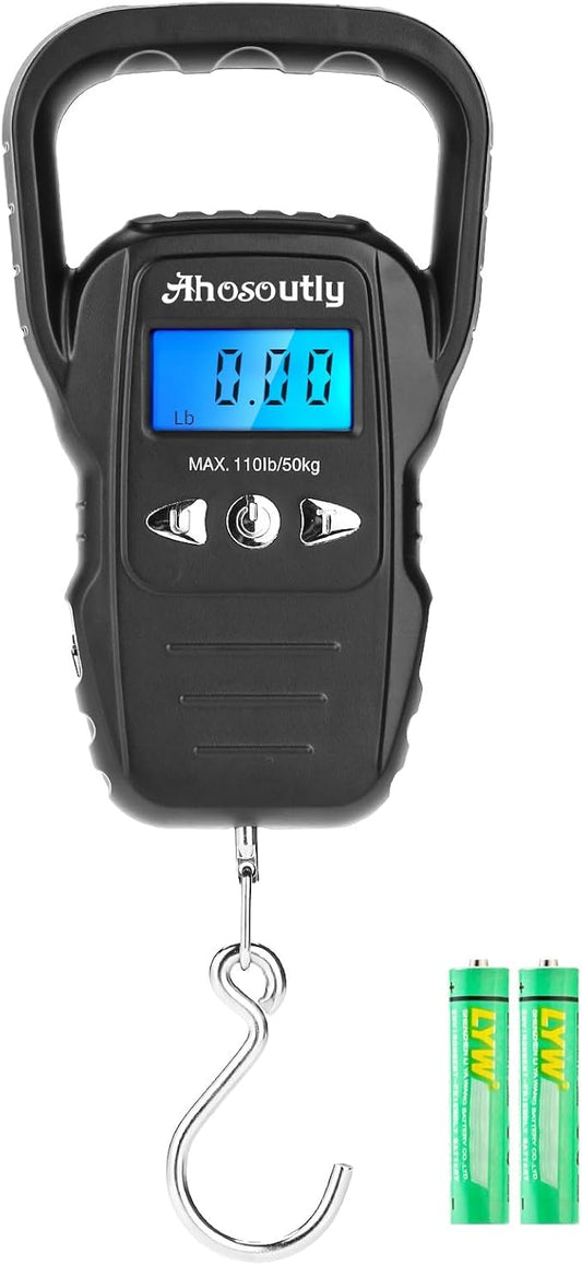 Fish Scale,110lb/50kg Large Handle,Large Backlit LCD Display,Digital Fish Scale with Built-in Measuring Tape, Fishing Gifts for Men,Black…