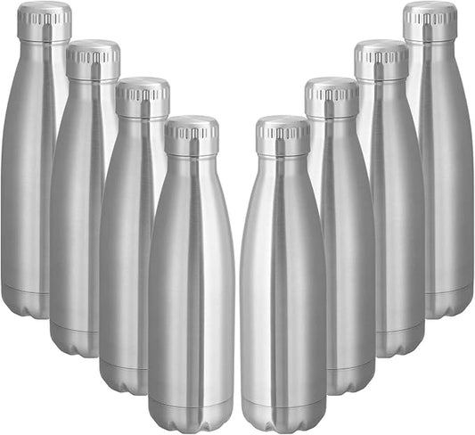 VEGOND 17oz Stainless Steel Water Bottles Bulk, Reusable Metal Sports Water Bottle Keeps Drink Hot and Cold, BPA Free Double Wall Vacuum Cola Shape Insulated Water Bottles for Camping Gym, 8 Pack