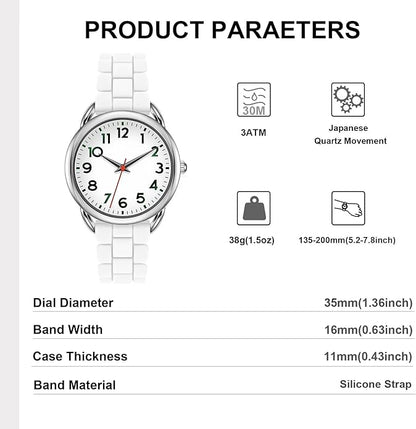 35MM Women's Watch Big Face Easy Reader Water Proof