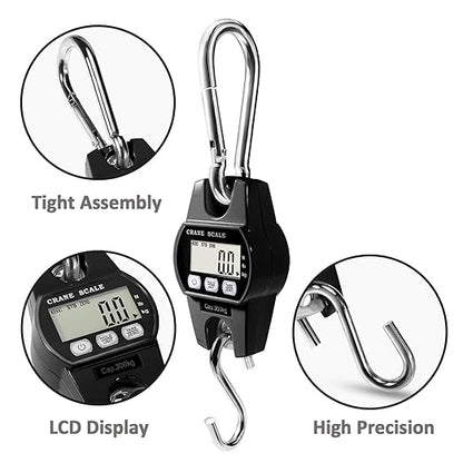 Digital Hanging Crane Scale 660LB/300KG， Deer Hunting Scales, Farm,Fishing, Fish, Meat，Game,Luggage Scale with Hold/Tare