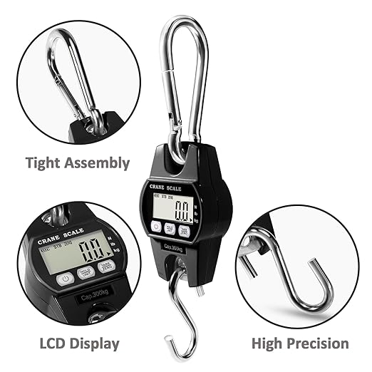 Digital Hanging Crane Scale 660LB/300KG， Deer Hunting Scales, Farm,Fishing, Fish, Meat，Game,Luggage Scale with Hold/Tare
