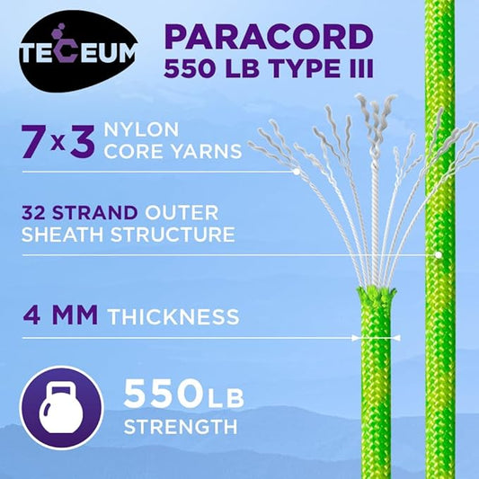 TECEUM Heavy Duty Rope 1000 – 1000ft / 200ft / 100ft / 50ft – 40+ Colors – Utility Rope for Survival & Camping Gear – Nylon String, Camping Rope, para Cord, Utility Nylon Rope, Tent Cord