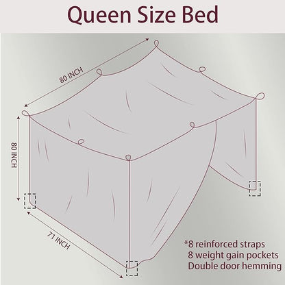 No-See-Um mesh Square Mosquito Net for Queen Size Bed 2 Openings Netting Mosquito Net for Beds, Finest Holes Mesh 2000 Mosquito Netting for Bed (Square Queen Grey Color)