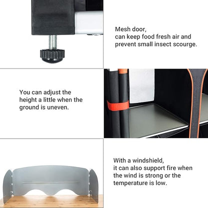 KingCamp Bamboo Camp Kitchen Station, Folding Overland Camping Kitchen Table Hooks Portable Outdoor Cooking with Adjustable Lantern Pole & Windshield Storage Organizer for Tailgating BBQ Picnic RV