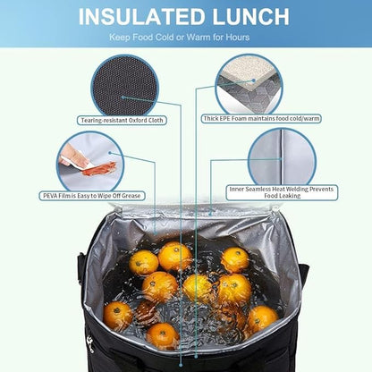 Iknoe Large Cooler Bag Collapsible 24 Can Insulated Bags Leakproof Lunch Cooler Tote with Multi-Pockets for Adult Insulated Thermal Bag for Beach, Picnic, Office Work (New Black)