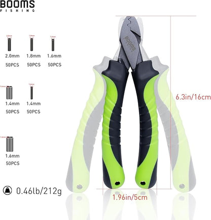Booms Fishing CP2 Fishing Crimping Tool for Single-Barrel Sleeves, with 300pcs Sleeves, Green