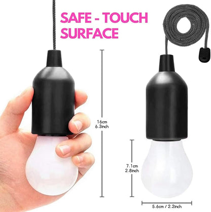LED Pull Cord Light Bulb 4 Pack, LED Camping Lantern Lights Hanging Tent Lamp Light Bulbs for Camping, Hiking, Home Decor, Hurricane Emergency, Storms, Outages and More (4pcs Black)