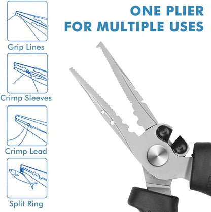 TRUSCEND Lockable Handy Fishing Pliers with Innovative Ergonomic Handle, Saltwater Corrosion Resistant Teflon Coated Fishing Tool, Multi-Function Fishing Gear with Mo-V Cutter