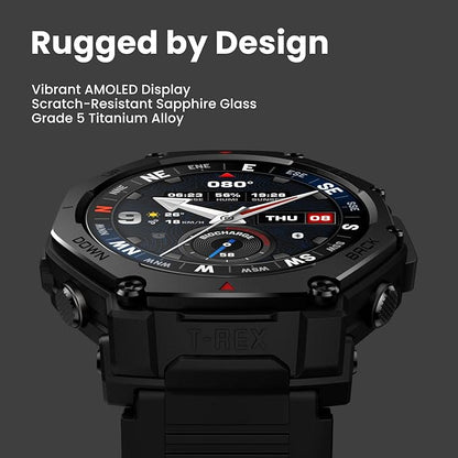 Amazfit T-Rex 3 Pro Outdoor Smart Watch 48mm Sapphire AMOLED Display, Ti Bezel, Dual Band GPS, Offline Maps, 25 Days Battery, Built-in Flashlight, 10 ATM, 180+ Sports Mode for Android & iPhone, Black