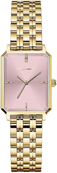 Roberto Marino RM1982 Women’s Luxury Watch Rectangular Gold – Japanese Quartz Movement, Vintage Stainless Steel Design, Silver Dial, Elegant Dress Timepiece, 3ATM Water Resistant – Reloj para Mujer