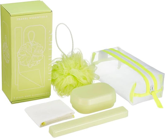 Travel Essentials 5 Piece Bath Accessory Kit, Bath Accessories with Toiletry Bag, Doop Kit (Lime)