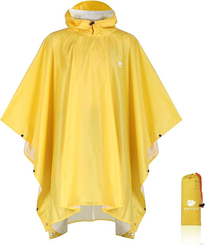 ANYOO Hooded Rain Poncho for Adults Waterproof Lightweight Rain Coat for Men Women Reusable Rain Jacket for Emergency Outdoor
