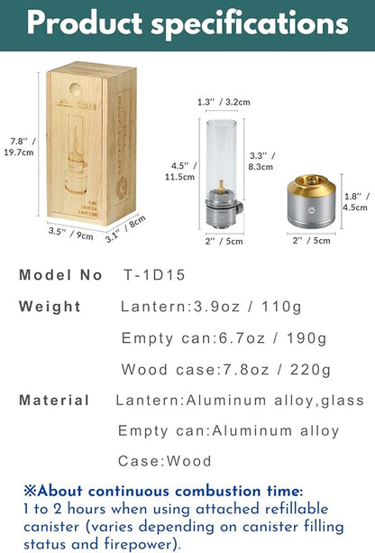 CAMPINGMOON Camping Gas Lantern Gas Candle with Empty Tank Wooden Lantern Case T-1D15