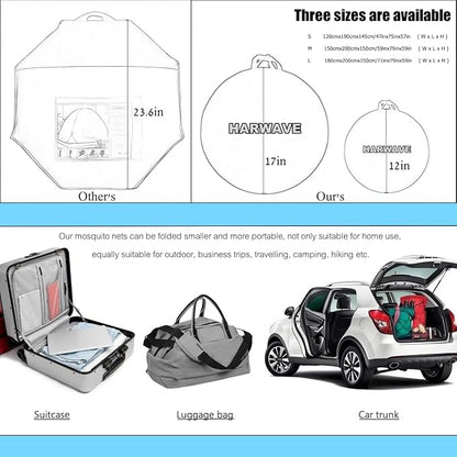 Mosquito Net for Bed, Folded Size 12 inch Portable Camping Travel Mosquito Net, Pop Up Mosquito Tent with Double Entry for King Queen Size Bed (Folded 17 Inch, 71"x79"x59")