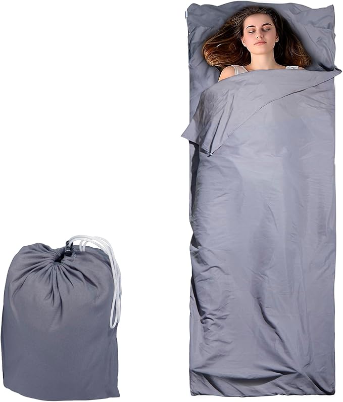 Lightweight Sleeping Bag Liner Single & Double Camping Travel Sleep Sack for Backpacking Hotels & Hostels Grey
