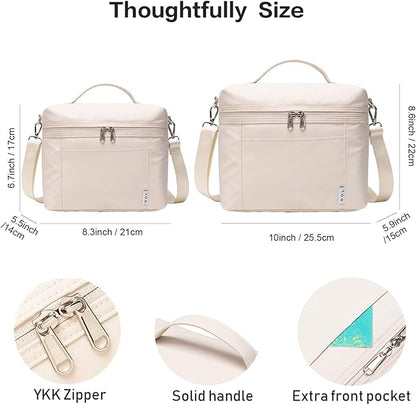 NOL Natural Organic Lifestyle Insulated Lunch Bags for Women Cooler Bag Lightweight Nylon Waterproof Lunch Box For Work (Small, Cream)
