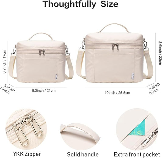 NOL Natural Organic Lifestyle Insulated Lunch Bags for Women Cooler Bag Lightweight Nylon Waterproof Lunch Box For Work (Small, Cream)