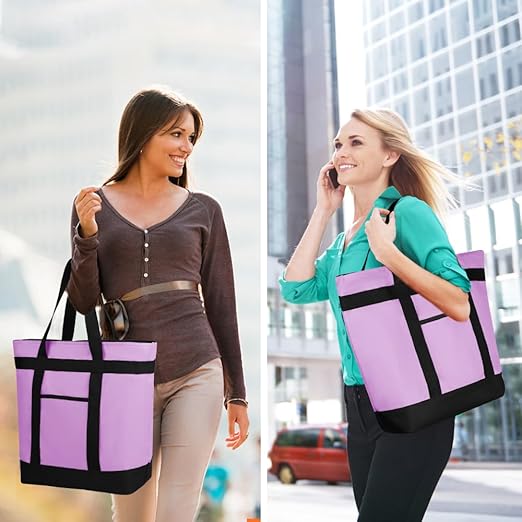 Insulated Reusable Tote Bag for Grocery Shopping for Women/Men, Pizza/Food Delivery Bag to Keep Food Cold/Hot for Uber Eats/Doordash/Grubub, Cooler bags for Travel/Beach/Picnic, Lavender