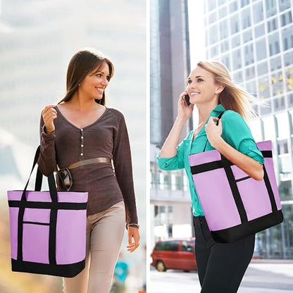 Insulated Reusable Tote Bag for Grocery Shopping for Women/Men, Pizza/Food Delivery Bag to Keep Food Cold/Hot for Uber Eats/Doordash/Grubub, Cooler bags for Travel/Beach/Picnic, Lavender