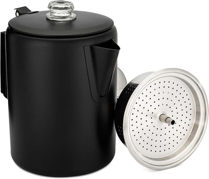 COLETTI Black Bozeman Percolator Coffee Pot — Camping Coffee Pot, Coffee Percolator – America’s Sleekest Percolator – Pure Stainless Steel, NO Aluminum or Plastic (12 Cup)