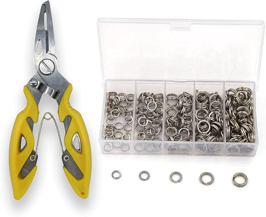 Pack of 201pcs Fishing Stainless Steel Split Rings 5 Sizes and Plier Set, Split Ring Capable of withstanding Large tensile Force and Fishing Plier Tool Kit for Saltwater Fishing Lure Connectors…