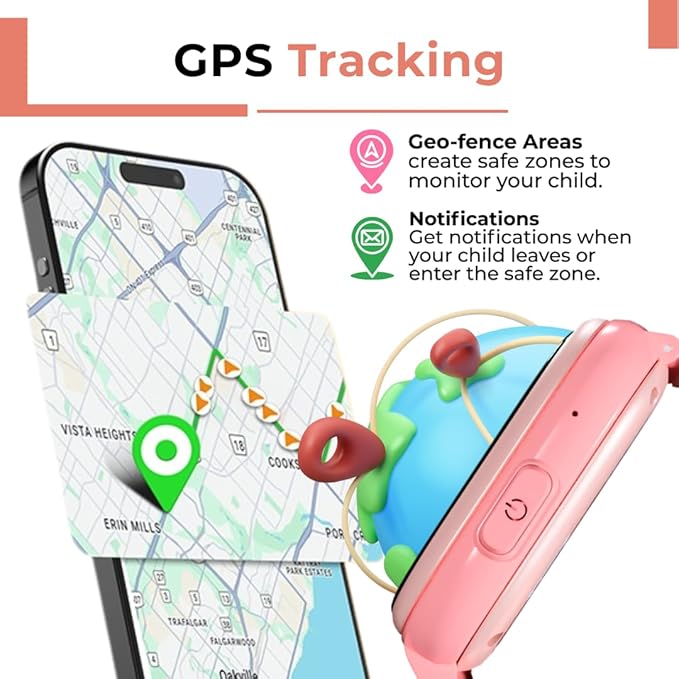 Smartwatch for Kids 3-12| 4G LTE GPS Tracker for Kids & Voice Calling, Texting, SOS Alerts, Camera, Fitness Tracker, Parental Control | Phone Watch for Boys & Girls- SIM Card (Pink)