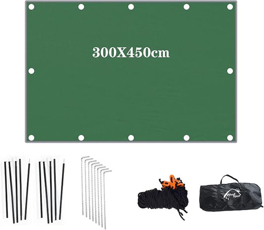 Wind Tour Portable Multifunctional Outdoor Camping Traveling Awning Backpacking Tarp Sunshade Lightweight UV Protection and PU 3000mm Waterproof Rain Fly Tarp Shelter (118 * 177 inches)
