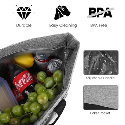 Soft Insulated Cooler Bag for Beach, Travel, Waterproof Large Reusable Insulated Cooler Tote Bag, Thermal Bag to Keep Foods Frozen, Cold and Hot, Groceries Shopping Bags with Zippered, Grey