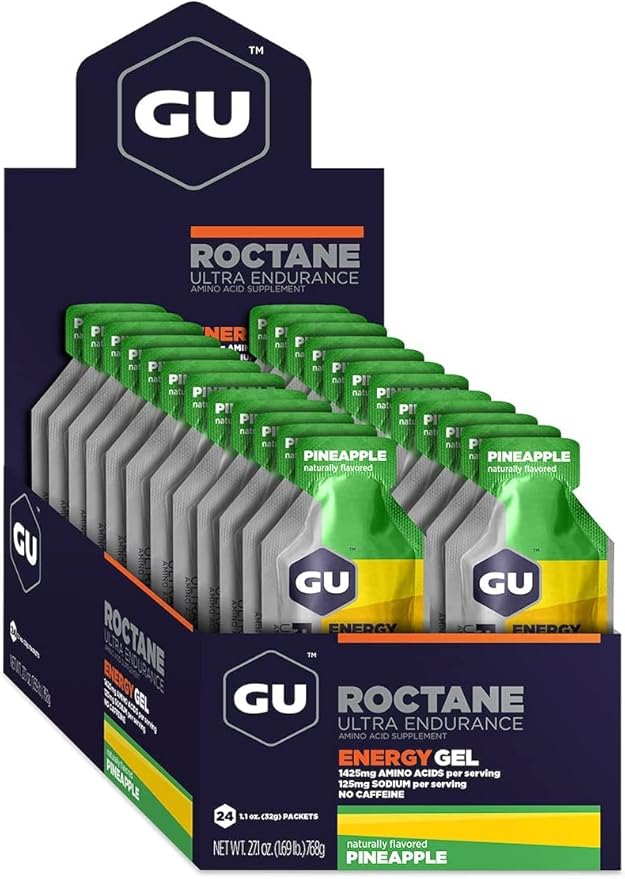 GU Energy Roctane Ultra Endurance Energy Gel, Vegan, Gluten-Free, Kosher, and Dairy-Free On-The-Go Sports Nutrition for Running, Biking, Hiking or Skiing, 24-Count, Pineapple