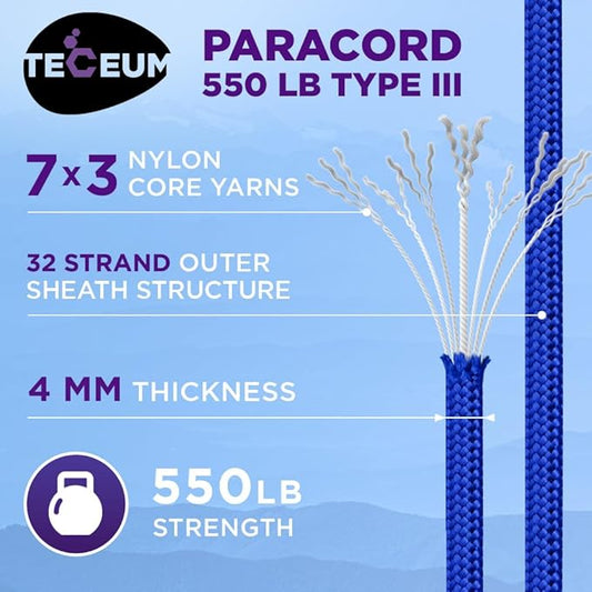 TECEUM Heavy Duty Rope 1000 – 1000ft / 200ft / 100ft / 50ft – 40+ Colors – Utility Rope for Survival & Camping Gear – Nylon String, Camping Rope, para Cord, Utility Nylon Rope, Tent Cord