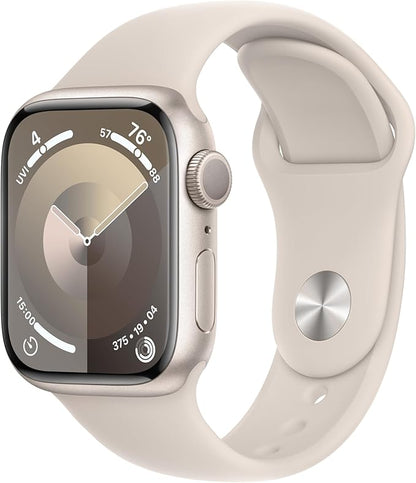 Apple Watch Series 9 [GPS 41mm] Starlight Aluminum Case with Starlight Sport Band, S/M (Renewed)