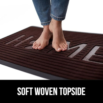 GORILLA GRIP 100% Waterproof All-Season WeatherMax Doormat, Durable Natural Rubber, Stain and Fade Resistant, Low Profile, Indoor Outdoor Door Mats, Easy Clean Patio Entrance Mat, Espresso Home Paw